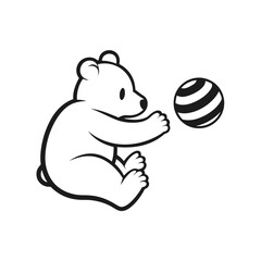 Cute cartoon bear cub playing with a small striped ball © crafthubbd