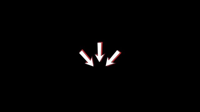 Arrow, three white arrows pointing downwards with red outlines on a black background
