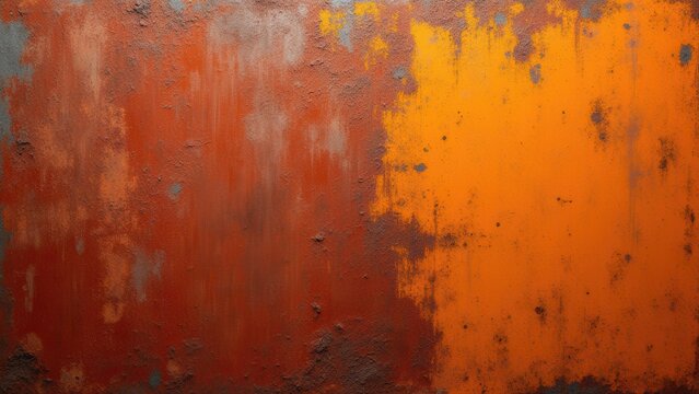 textured canvas background featuring rusty patina and vivid orange paint drips for copy space mockup design element