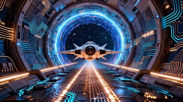 Futuristic spaceship in a scifi corridor