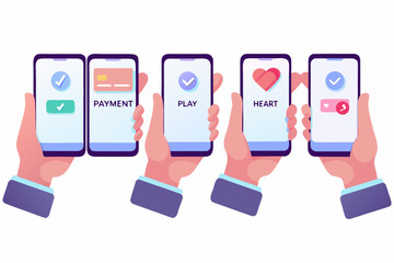 Mobile Phone Icons With Hands Flat Vector Illustration © MituRani