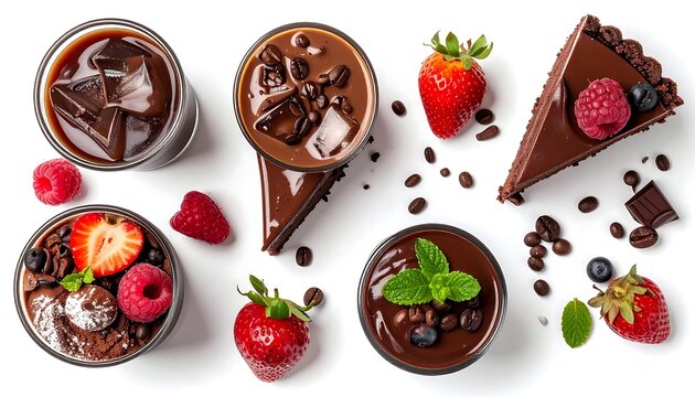 Assorted Chocolate Desserts with Fresh Berries and Cream.