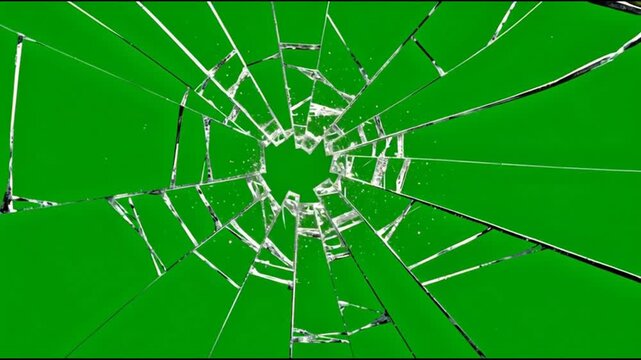 Shattered glass effect with radial cracks on green screen