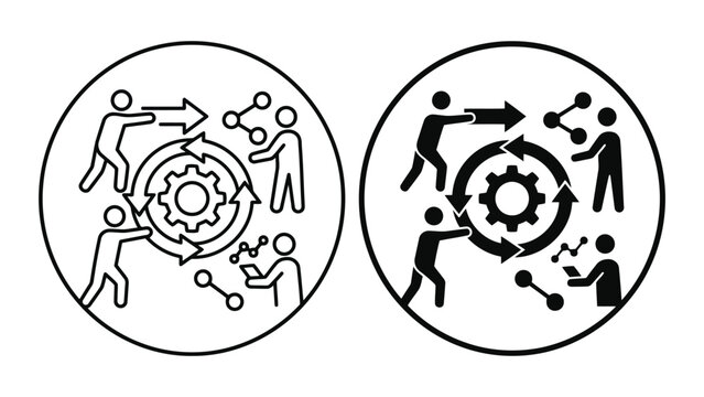Business process optimization teamwork gear symbol icons with business, teamwork