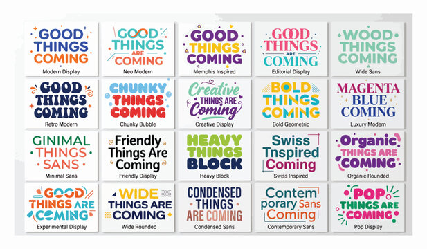 Set of decorative good things are coming typography design layouts with typography, lettering