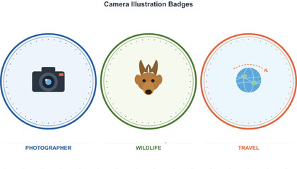 Camera illustration badges for photographer wildlife travel enthusiasts © MOSTMONIAKTER
