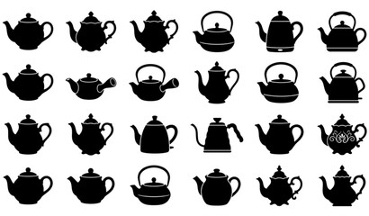 Vintage and Modern Teapot Silhouette Bundle Vector Illustration © Md