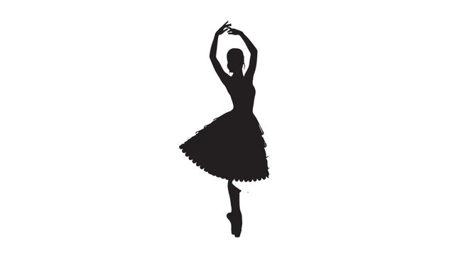 Graceful ballerina silhouette vector, elegant ballet dancer in tutu performing pose, black classical dance figure on white background