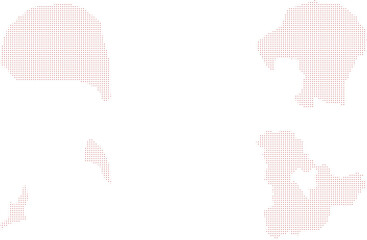 Fototapeta premium Abstract textured map outlines composed of tiny dots on a transparent grid background.