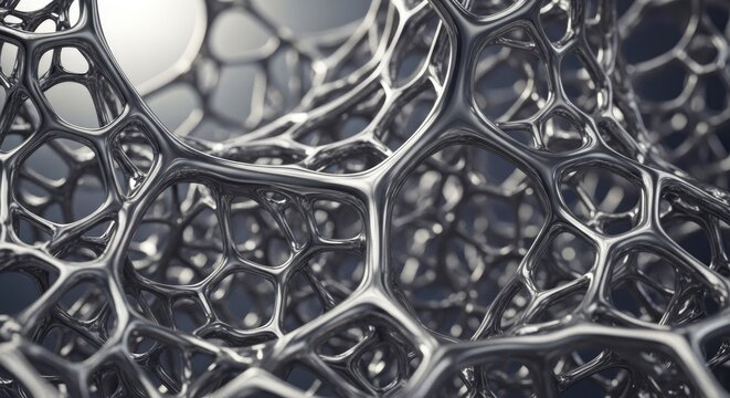 Abstract metallic silver lattice mesh structure.