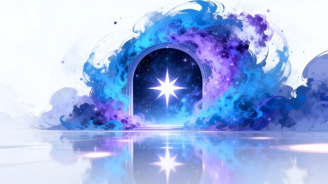 Cosmic portal with star and swirling nebula
