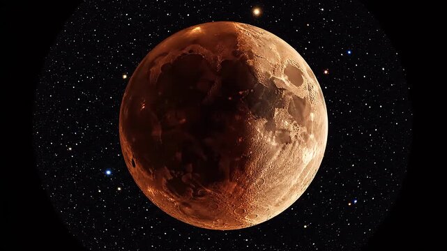 Full Moon Transforming into a Blood Moon as Earth Shadow Advances in Ultra Photorealistic Space Scene