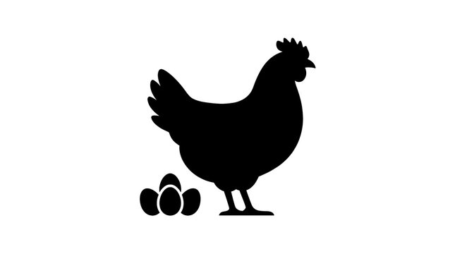 Hen and Eggs Black Silhouette Simple Vector Design