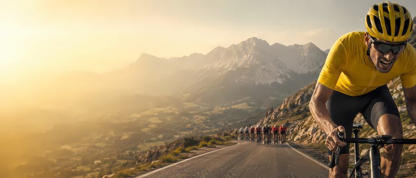 Championnat cycliste sur route avec coureur leader et paysage alpin spectaculaire