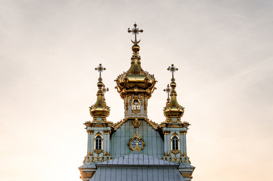 Orthodox Church Dome and Christian Cross, Religious Building, Peterhof, Russia