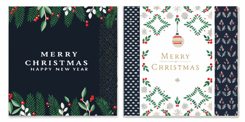 Floral ornament set with christmas greetings vector illustration © Mityunjoy