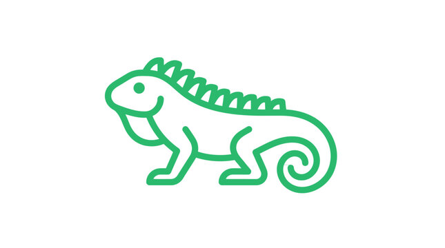 Green iguana lizard line art icon vector illustration isolated on white background