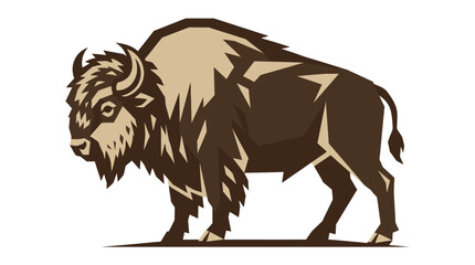 Obraz premium Stylized Brown American Bison Illustration Featuring Geometric Shapes and Bold Lines for Western Wilderness and Wildlife Conservation Branding