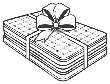 Stacked quilted mattresses tied with a decorative bow for a comfortable sleep gift