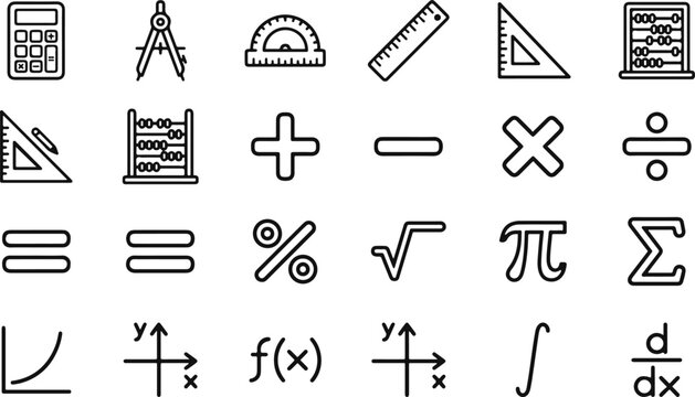 Mathematics and calculation icons set