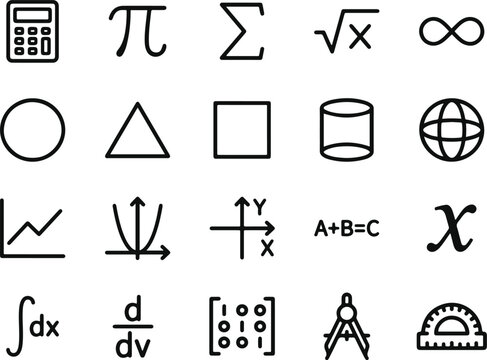 Mathematical symbols and icons for education and science