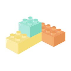 Fototapeta premium Colorful toy building blocks in yellow, teal, and orange, symbolizing creativity, modular construction