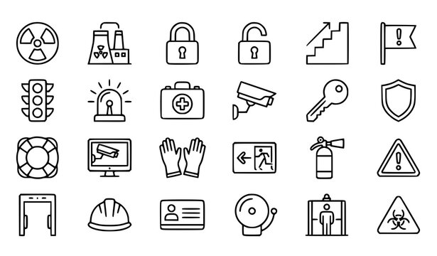 Thin Line Safety and Security Icon Set Editable Stroke Vector Collection