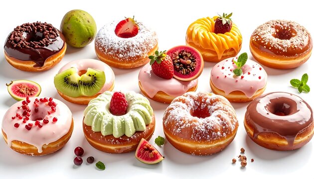 Assorted Colorful Donuts with Fresh Fruits and Toppings.
