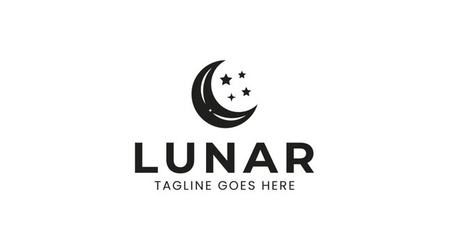 Lunar Logo with Moon and Stars - Modern Brand Identity