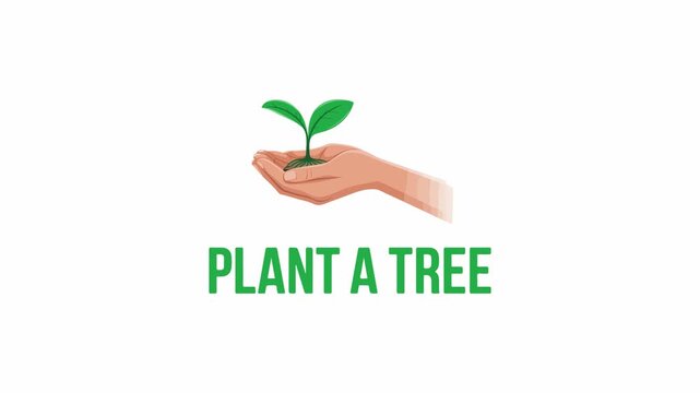 Animated Plant a Tree Text with Hands Holding Sapling Eco Concept