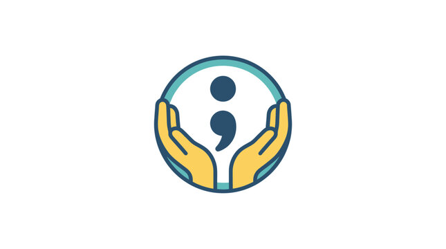 Mental health semicolon icon with supportive hands flat vector