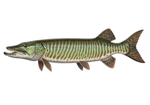 Large green alligator gar fish with open mouth swimming