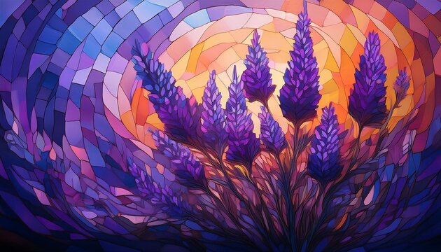 Abstrak Mozaic Color Of Lavender In Drakness Ai Generative