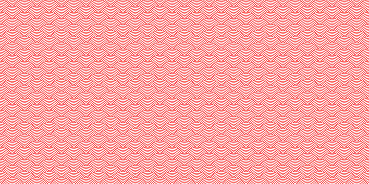 Seamless Japanese Seigaiha wave pattern with red curved lines on white background. Traditional geometric ornament for textile, wallpaper, packaging, and decorative design.