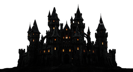 Dark gothic haunted castle with glowing windows © Chanapat