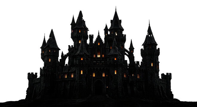 Dark gothic haunted castle with glowing windows