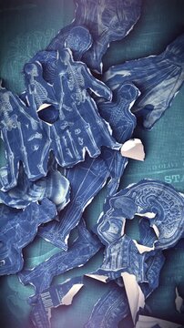A vintage anatomical themed background of old illustrations that animate into place from torn paper pieces.
