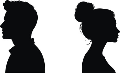Male and Female Profile Silhouette Collection with Side View Portrait Vector Illustration © Md