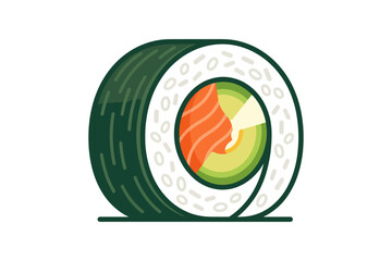 Salmon Avocado Sushi Roll Vector Illustration © Konco
