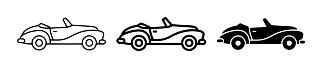 Obraz premium Classic Convertible Car Icons, Vintage Automobile Vector Set, Retro Transport Symbol Collection for Web and UI Design