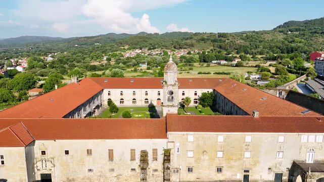 Aerial view of Santa Clara convent in Allariz, Spain