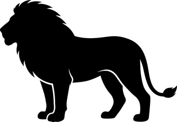 vector can editable Regal silhouette of a standing male lion showcasing a full mane and powerful stature © Nabil