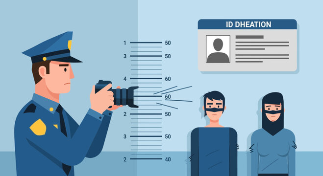 Police Officer Checking IDs for Identity Theft Prevention Illustration