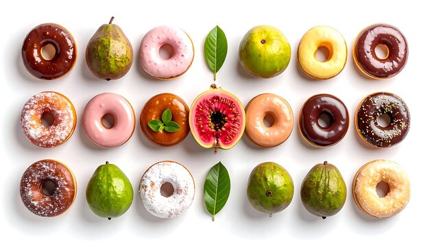 Assorted Donuts and Fresh Pears Arrangement.