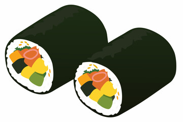Japanese Sushi Rolls Colorful Vector Illustration On White Background © Roni