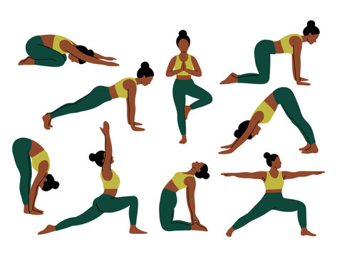 Female Yoga Asanas Collection Wellness and Fitness Illustration Set