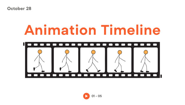 Animation timeline, film strip, stick figure sequence, motion graphics elements