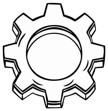 Stylized illustration of a single metal gear wheel with internal teeth and a circular opening