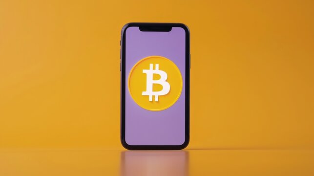 Minimalist mobile mockup featuring silhouette in blue tones for bitcoin cryptocurrency app design