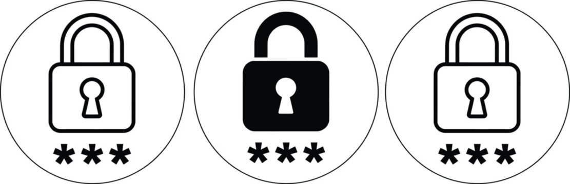Three secure padlocks with keys showing password protection